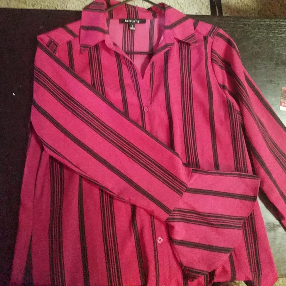 Red button down shirt with bell cuffs